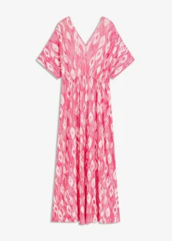 bonprix Bekleidung·Pullover & Strickjacken|Kleider^Maxikleid aus softem Viskose-Mix pink/weiß bedruckt