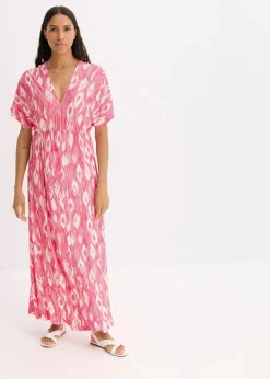 bonprix Bekleidung·Pullover & Strickjacken|Kleider^Maxikleid aus softem Viskose-Mix pink/weiß bedruckt