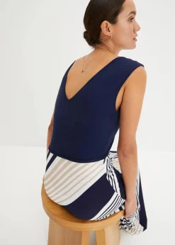 bonprix Bekleidung·Pullover & Strickjacken|Kleider^Maxikleid aus softem Viskose-Mix dunkelblau/creme gestreift