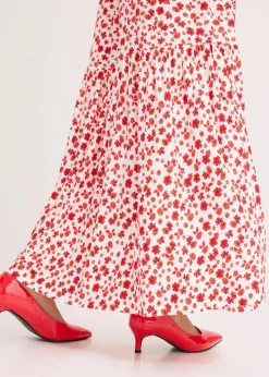 bonprix Nachhaltigere Materialien|Kleider^Maxikleid aus Viskose-Mix wollweiß/erdbeere geblümt