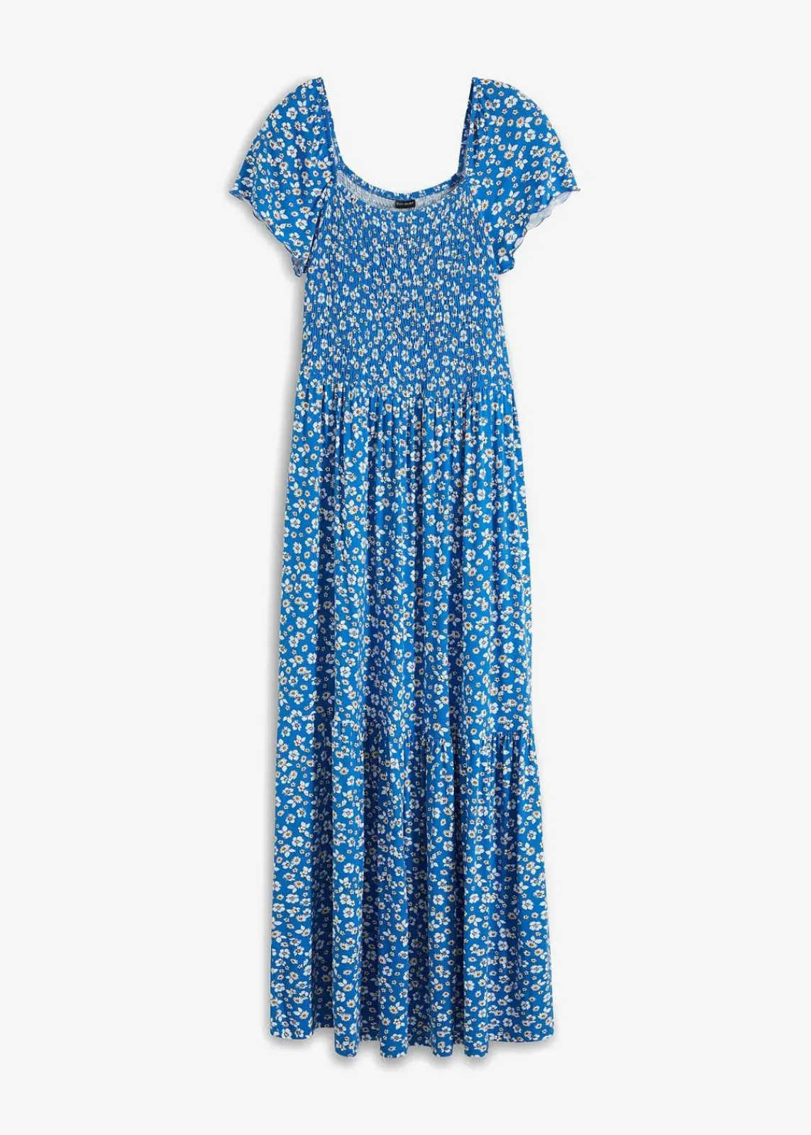 bonprix Nachhaltigere Materialien|Kleider^Maxikleid aus Viskose-Mix blau / wollweiß geblümt
