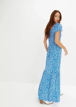 bonprix Nachhaltigere Materialien|Kleider^Maxikleid aus Viskose-Mix blau / wollweiß geblümt