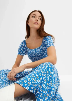 bonprix Nachhaltigere Materialien|Kleider^Maxikleid aus Viskose-Mix blau / wollweiß geblümt