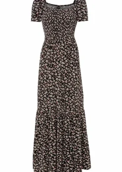 bonprix Kurzgrößen|Kurzgrößen^Maxikleid aus Viskose-Mix schwarz/wollweiß geblümt