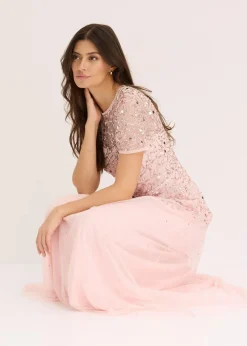 bonprix Bekleidung·Pullover & Strickjacken|Festliche Mode^Maxikleid aus zartem Tüll mit Paillettenstickerei perlrosa