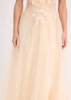 bonprix Festliche Mode|Kleider^Maxikleid aus zartem Tüll mit Blumen-Applikation champagner