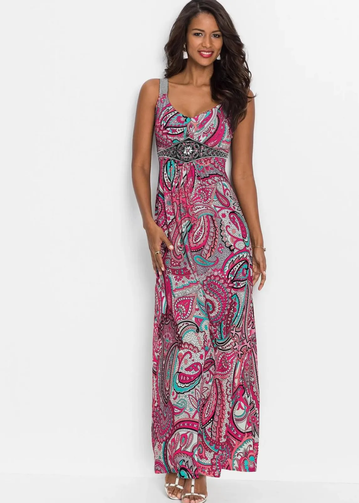 bonprix Kleider^Maxikleid mit Applikationen pink/türkis paisley