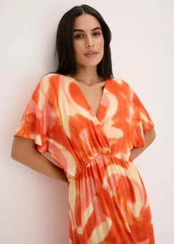 bonprix Bekleidung·Pullover & Strickjacken|Kleider^Maxikleid mit Batik-Print aus softem Viskose-Mix orange bedruckt