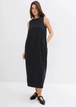 bonprix Kleider^Maxikleid mit Eingriffstaschen aus Viskose-Mix schwarz