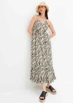 RAINBOW Bekleidung·Pullover & Strickjacken|Kleider^Maxikleid mit Leo-Druck kieselbeige/schwarz zebra bedruckt