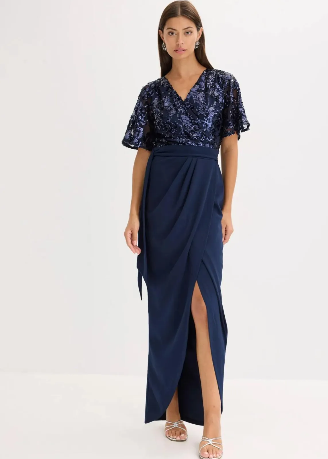 bonprix Bekleidung·Pullover & Strickjacken|Festliche Mode^Maxikleid mit Paillettenstickerei dunkelblau