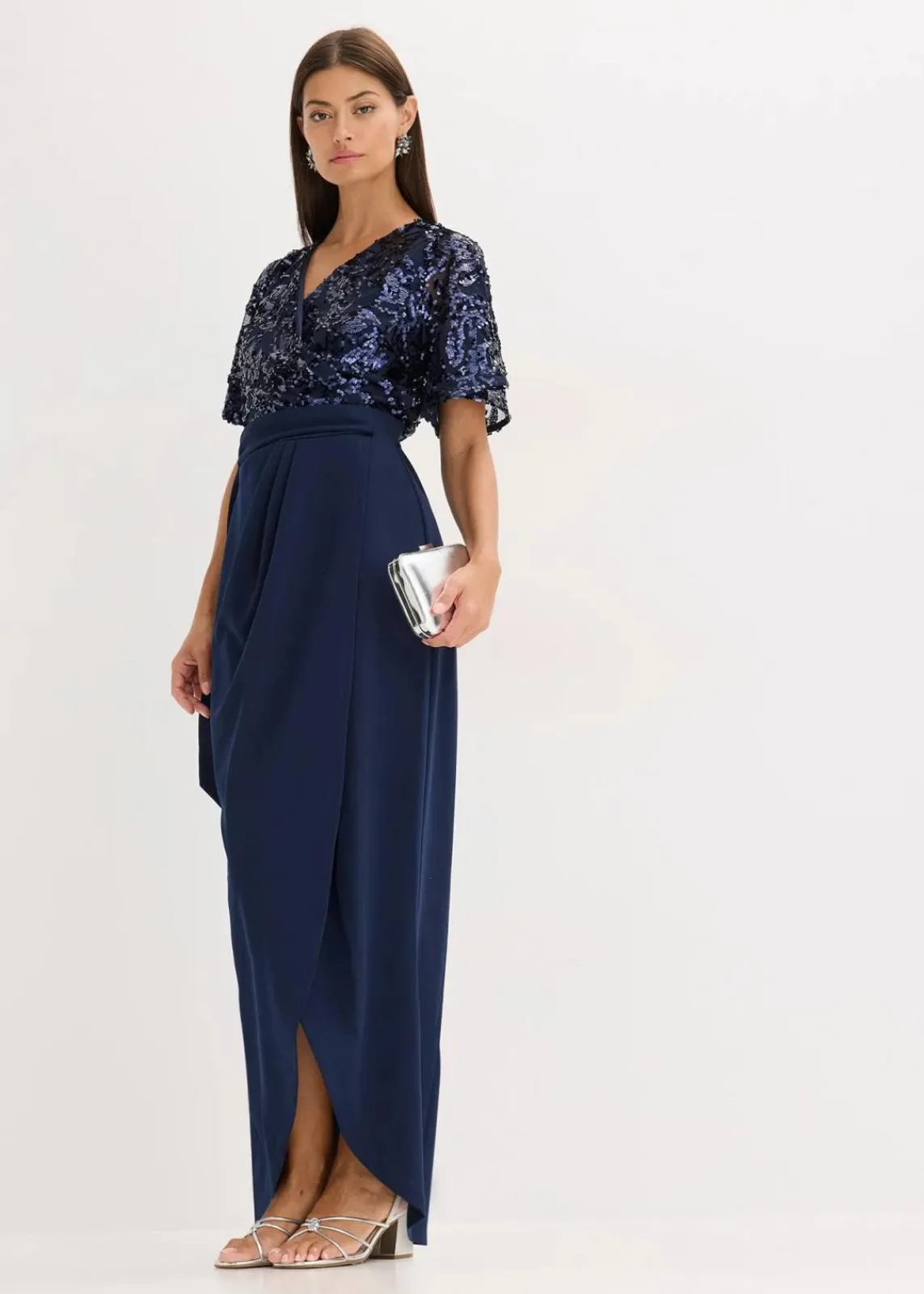 bonprix Bekleidung·Pullover & Strickjacken|Festliche Mode^Maxikleid mit Paillettenstickerei dunkelblau
