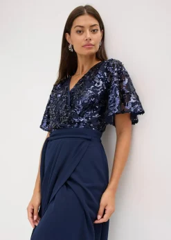 bonprix Bekleidung·Pullover & Strickjacken|Festliche Mode^Maxikleid mit Paillettenstickerei dunkelblau