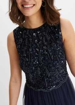 bonprix Kleider|Festliche Mode^Maxikleid mit Paillettenstickerei dunkelblau