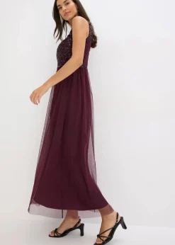 bonprix Kurzgrößen|Bekleidung·Pullover & Strickjacken^Maxikleid mit Paillettenstickerei dunkelblau