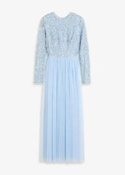 bonprix Bekleidung·Pullover & Strickjacken|Festliche Mode^Maxikleid mit Paillettenstickerei hellblau