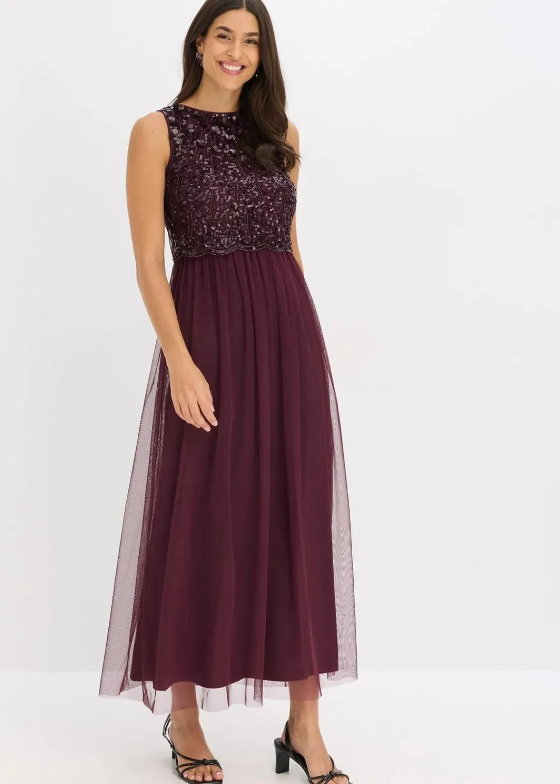 bonprix Kleider|Festliche Mode^Maxikleid mit Paillettenstickerei weinrot