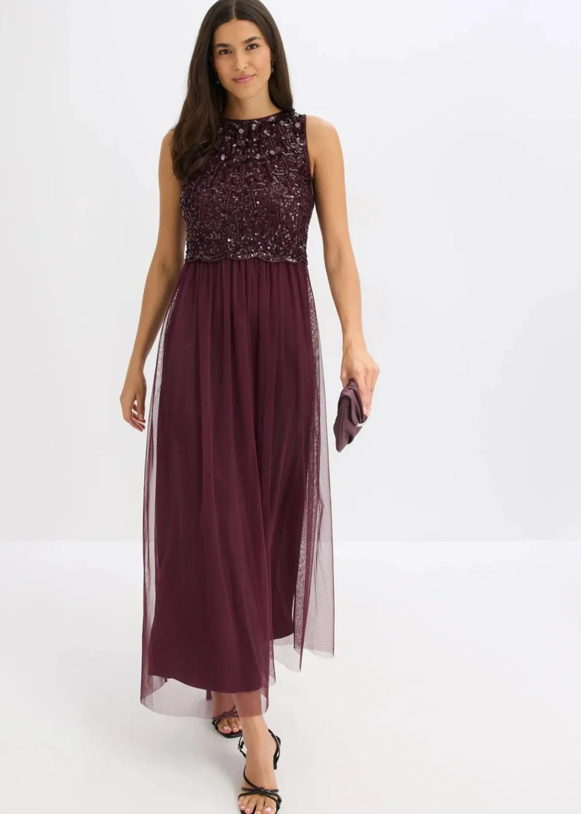 bonprix Kleider|Festliche Mode^Maxikleid mit Paillettenstickerei weinrot
