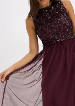 bonprix Kleider|Festliche Mode^Maxikleid mit Paillettenstickerei weinrot