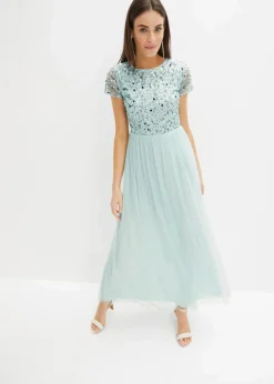 bonprix Kurzgrößen|Bekleidung·Pullover & Strickjacken^Maxikleid mit Paillettenstickerei mint