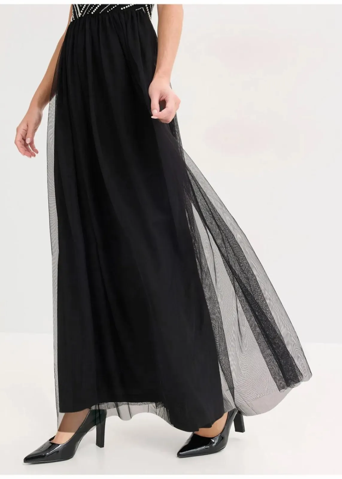 bonprix Bekleidung·Pullover & Strickjacken|Festliche Mode^Maxikleid mit Perlenstickerei schwarz