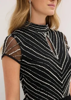 bonprix Bekleidung·Pullover & Strickjacken|Festliche Mode^Maxikleid mit Perlenstickerei schwarz