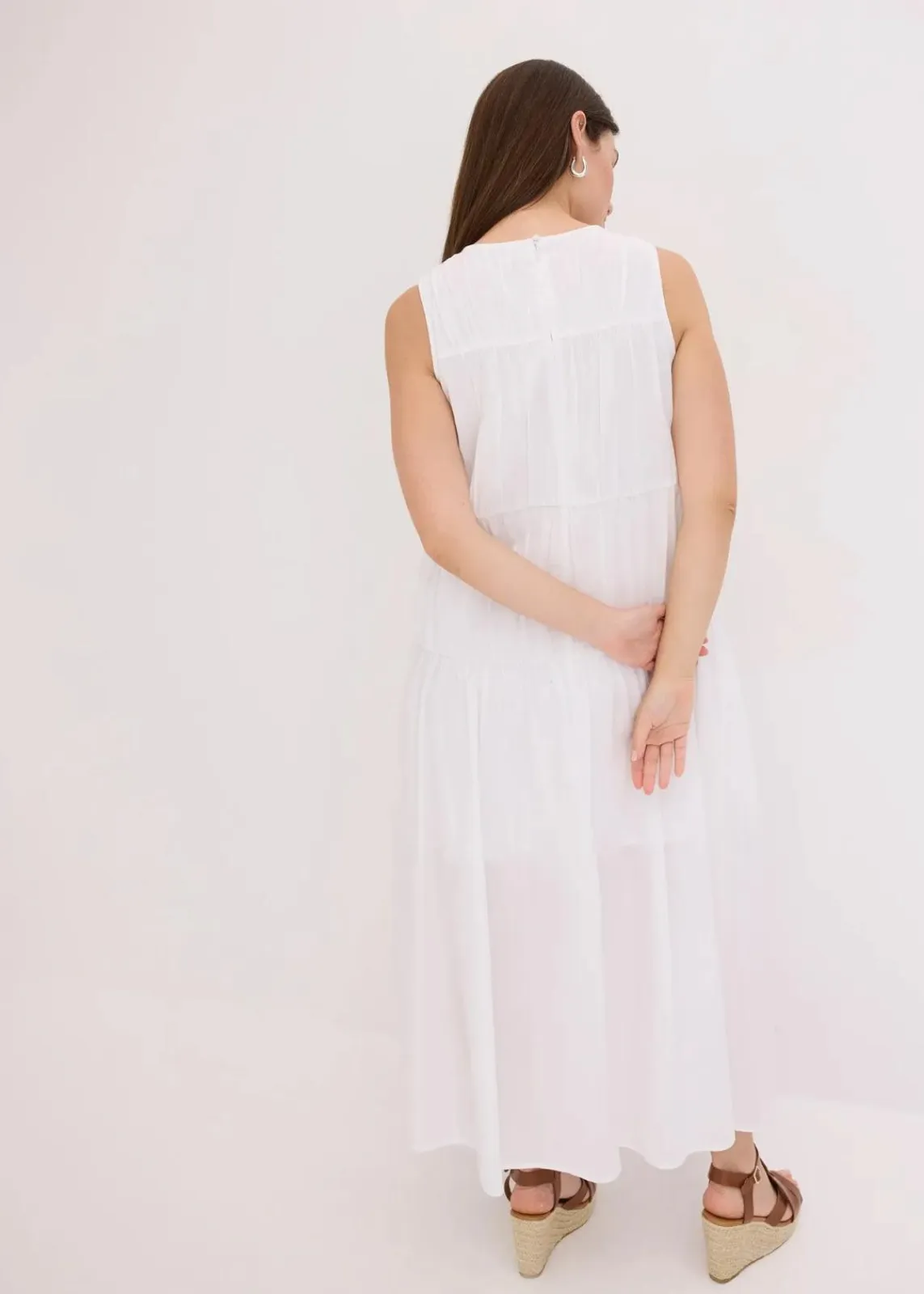 bonprix Bekleidung·Pullover & Strickjacken|Kleider^Maxikleid mit Raffungen aus Baumwolle weiß