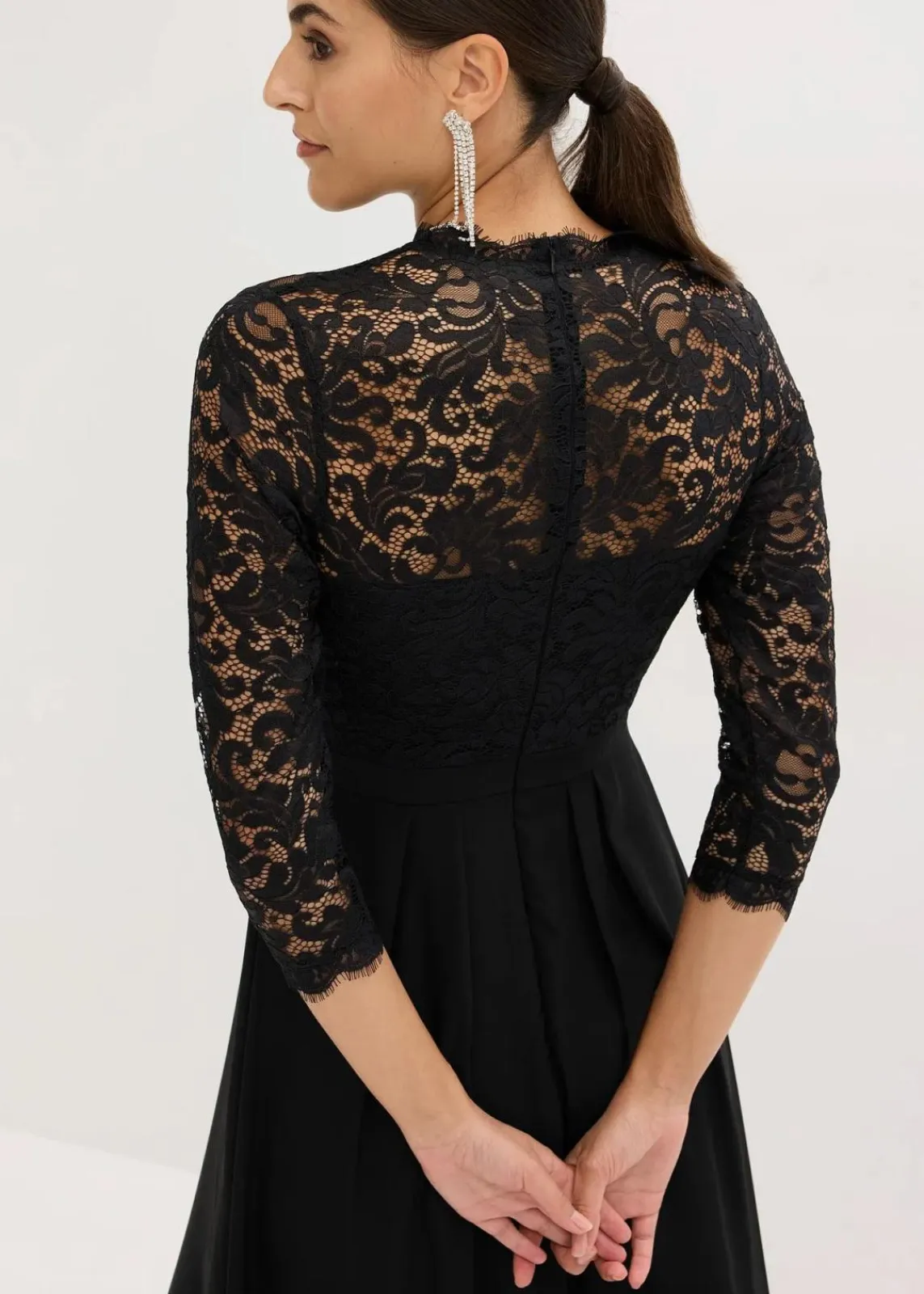 bonprix Kleider|Festliche Mode^Maxikleid mit Spitze schwarz