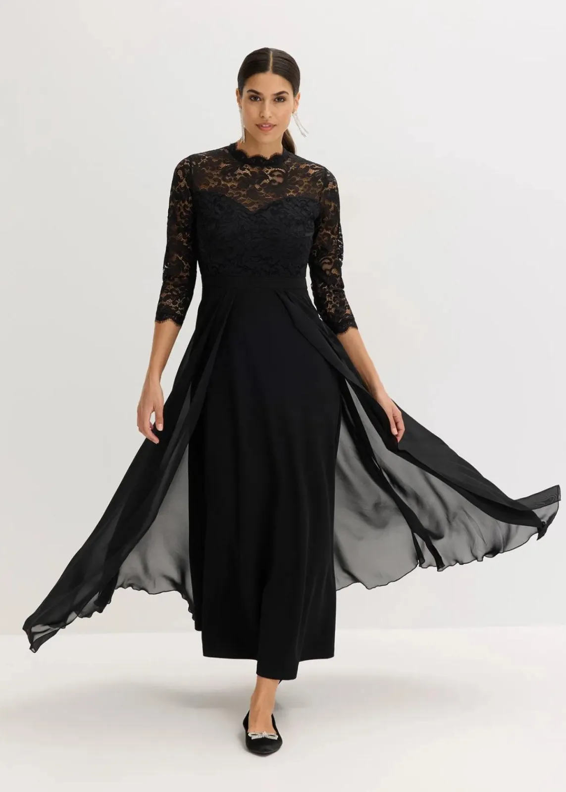 bonprix Kleider|Festliche Mode^Maxikleid mit Spitze schwarz