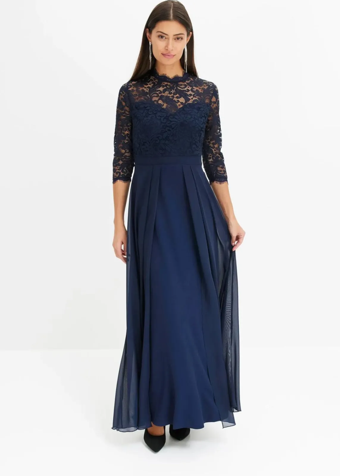 bonprix Bekleidung·Pullover & Strickjacken|Festliche Mode^Maxikleid mit Spitze dunkelblau