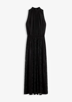 bonprix Bekleidung·Pullover & Strickjacken|Festliche Mode^Maxikleid mit Spitzen-Rock schwarz