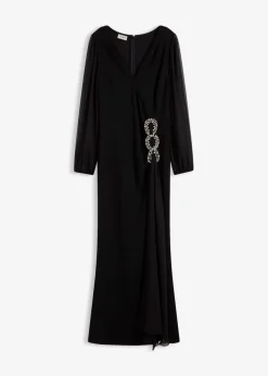 bonprix Bekleidung·Pullover & Strickjacken|Festliche Mode^Maxikleid mit Strassstein-Applikation schwarz
