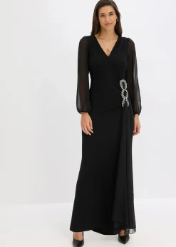 bonprix Bekleidung·Pullover & Strickjacken|Festliche Mode^Maxikleid mit Strassstein-Applikation schwarz