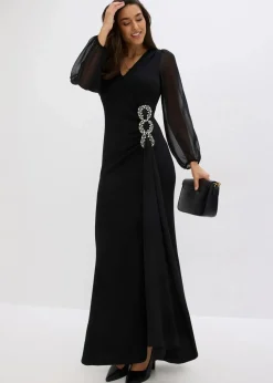 bonprix Bekleidung·Pullover & Strickjacken|Festliche Mode^Maxikleid mit Strassstein-Applikation schwarz