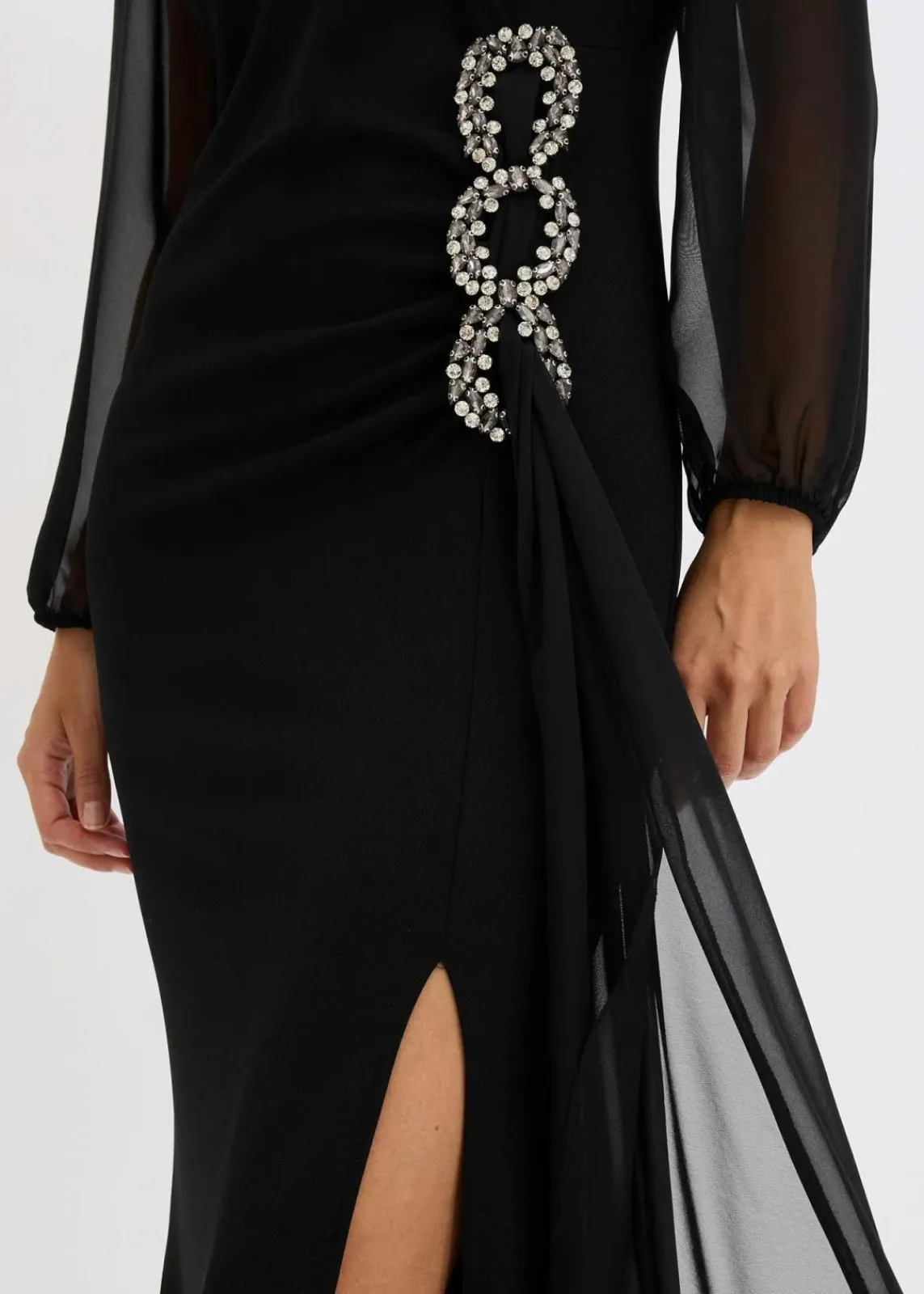 bonprix Bekleidung·Pullover & Strickjacken|Festliche Mode^Maxikleid mit Strassstein-Applikation schwarz