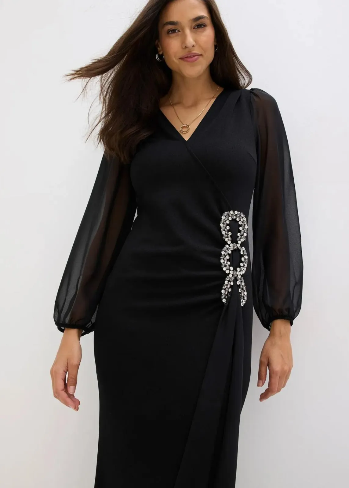 bonprix Bekleidung·Pullover & Strickjacken|Festliche Mode^Maxikleid mit Strassstein-Applikation schwarz