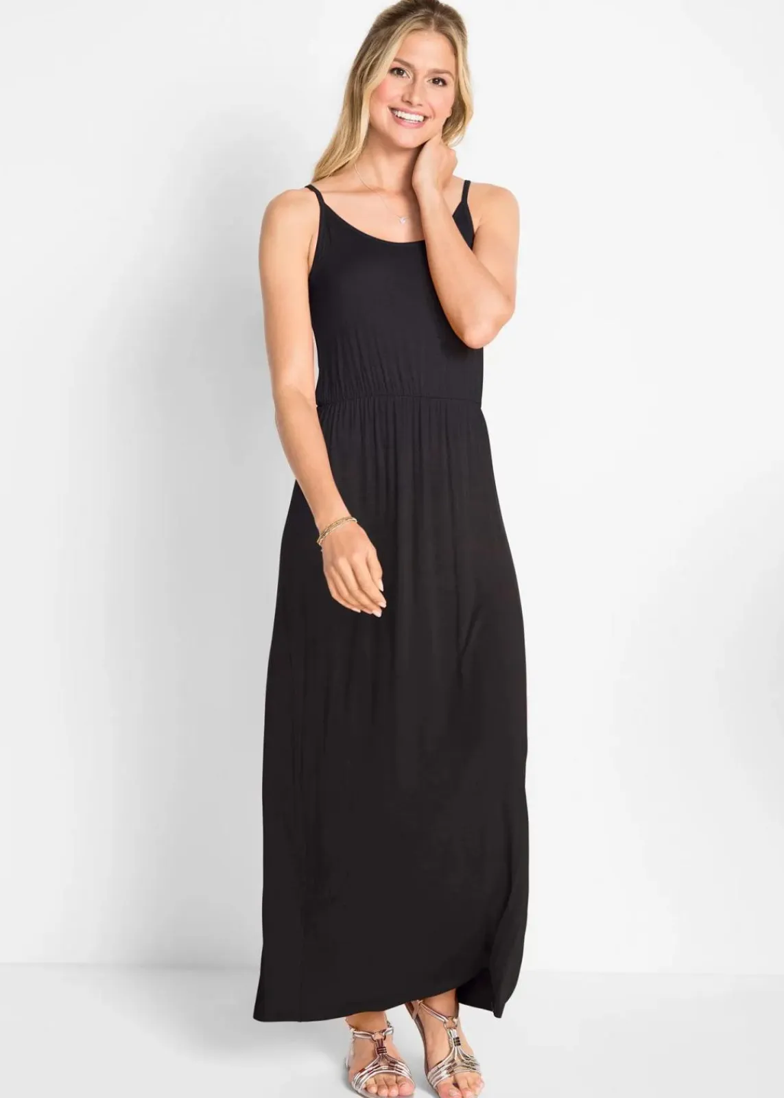 bonprix Kleider^Maxikleid, tailliert aus fließendem Viskose Mix schwarz