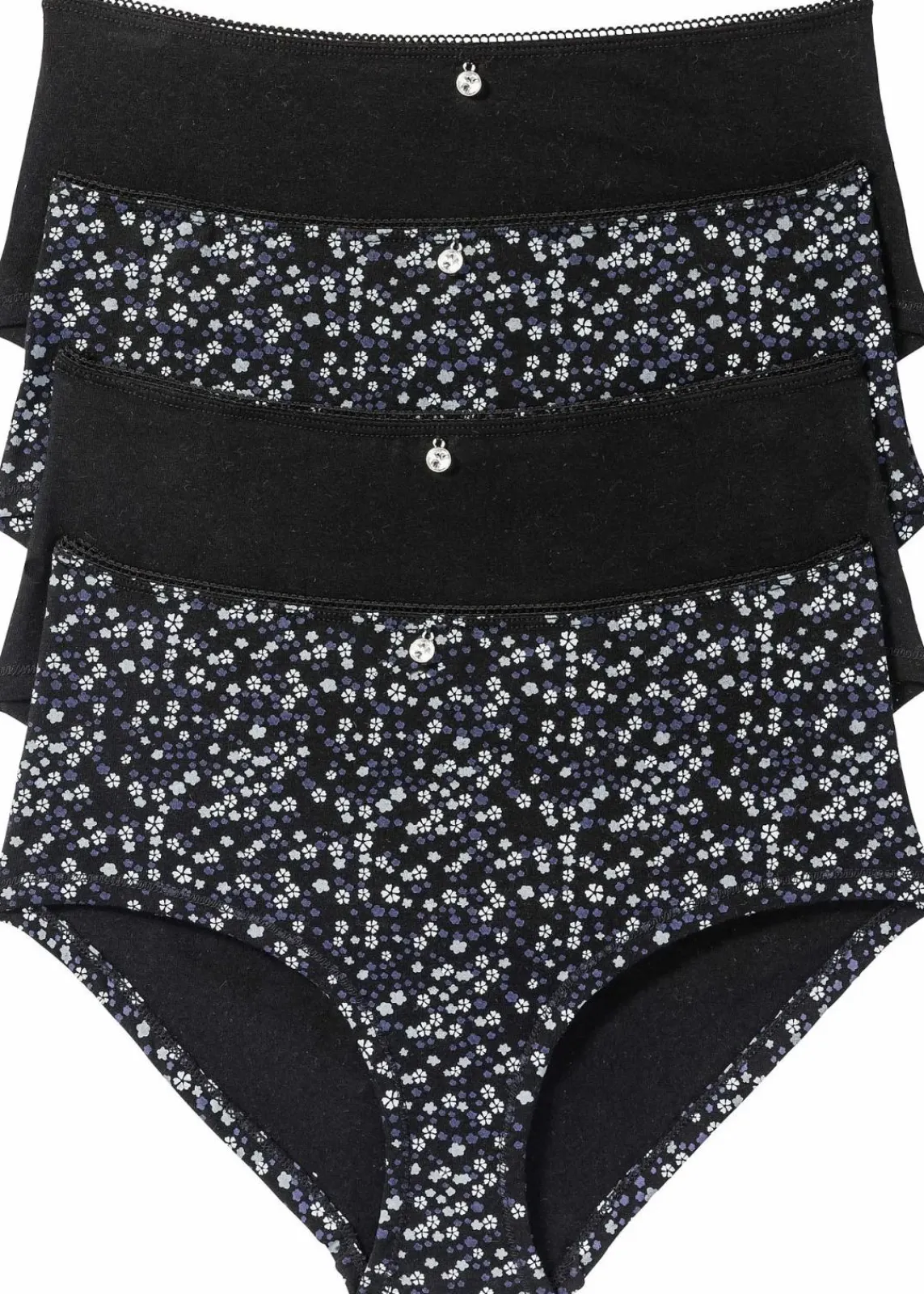bonprix Wäsche·Baumwollunterwäsche|Wäsche·Höschen^Maxipanty (4er Pack) schwarz + schwarz bedruckt