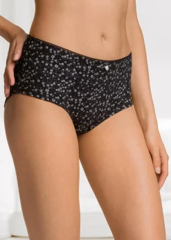bonprix Wäsche·Baumwollunterwäsche|Wäsche·Höschen^Maxipanty (4er Pack) schwarz + schwarz bedruckt