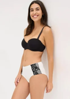 bonprix Wäsche·Höschen|Nachhaltigere Materialien^Maxipanty mit Bio-Baumwolle (4er Pack) schwarz + wollweiß