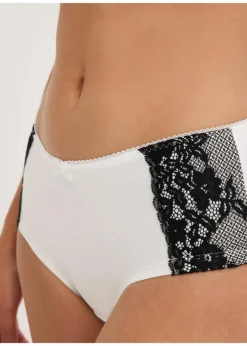 bonprix Wäsche·Höschen|Nachhaltigere Materialien^Maxipanty mit Bio-Baumwolle (4er Pack) schwarz + wollweiß
