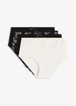 bonprix Wäsche·Baumwollunterwäsche|Nachhaltigere Materialien^Maxipanty mit Bio-Baumwolle (4er Pack) schwarz + wollweiß+ schwarz-bedruckt