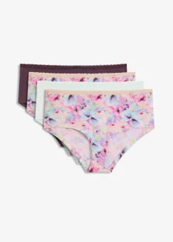 bonprix Wäsche·Baumwollunterwäsche|Wäsche·Höschen^Maxipanty mit Bio-Baumwolle (4er Pack) hellrosa geblümt+beere+hellmenthol