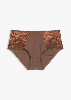 bonprix Wäsche·Dessous|Wäsche·Höschen^Maxipanty mit zarter Spitze lehmbraun/schokosorbet