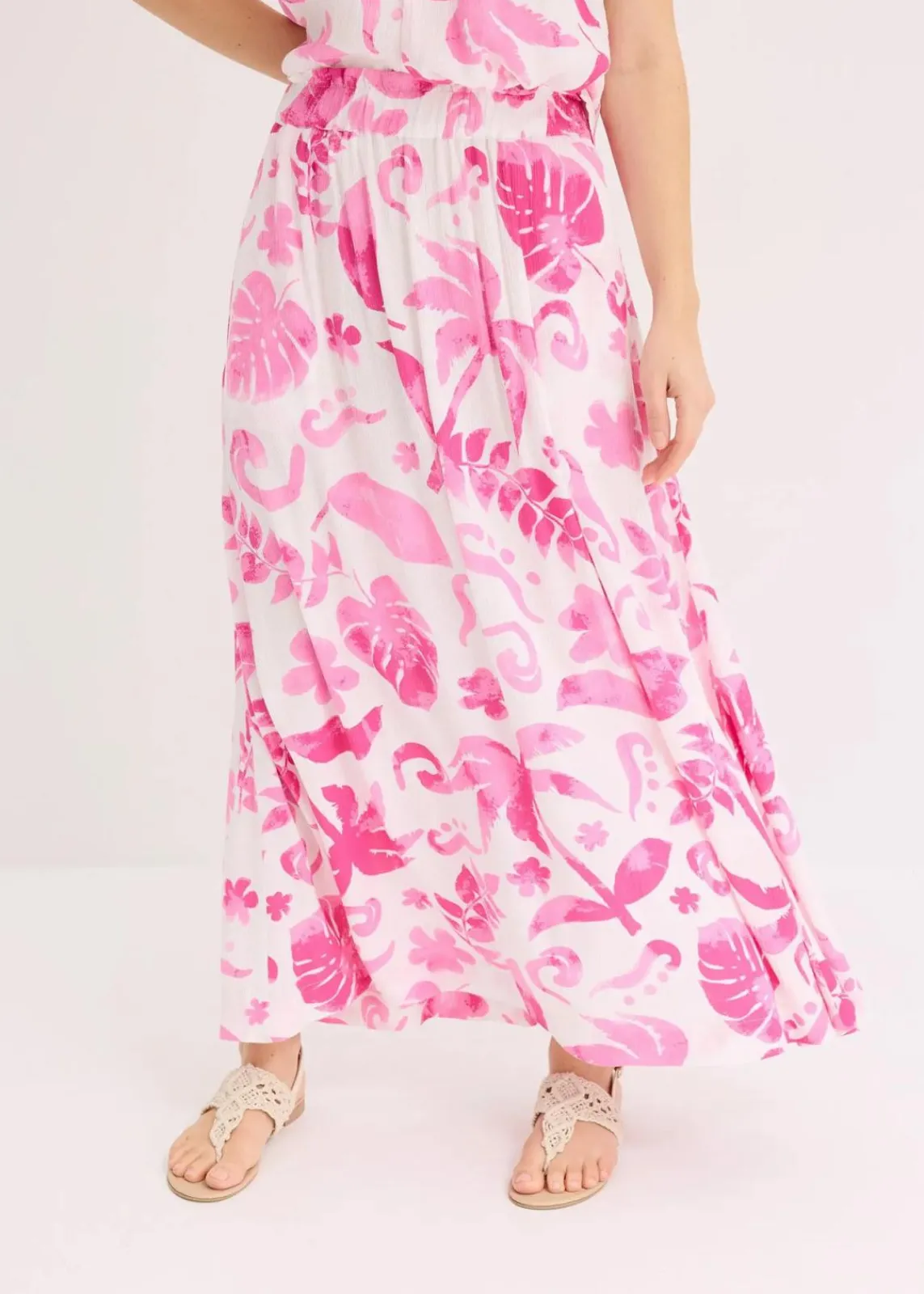 bonprix Bekleidung·Sportbekleidung|Röcke^Maxirock aus strukturierter Viskose weiß/fuchsia floral