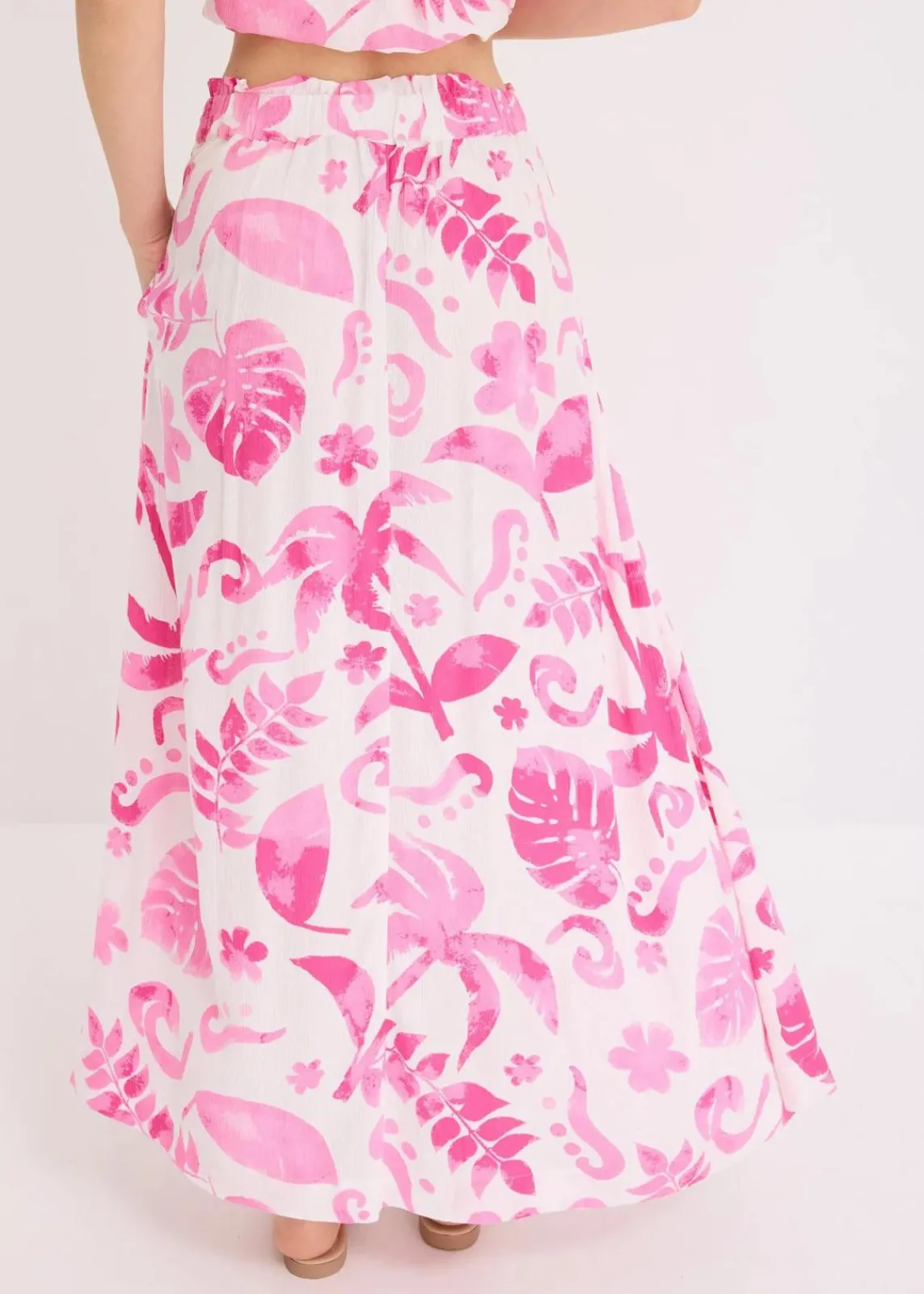 bonprix Bekleidung·Sportbekleidung|Röcke^Maxirock aus strukturierter Viskose weiß/fuchsia floral