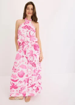 bonprix Bekleidung·Sportbekleidung|Röcke^Maxirock aus strukturierter Viskose weiß/fuchsia floral