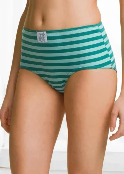 bonprix Höschen|Baumwollunterwäsche^Maxislip (4er Pack) blau + grün + rosa + grau gestreift