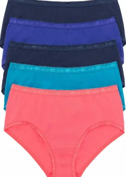 bonprix Höschen|Baumwollunterwäsche^Maxislip (5er Pack) blau + hellpink + türkis