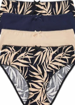 bonprix Wäsche·Baumwollunterwäsche|Wäsche·Höschen^Maxislip mit Bio-Baumwolle (4er Pack) schwarz/beige gemustert + dunkelblau + kreidebeige